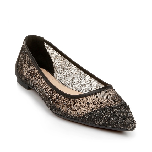 Jewel Badgley Mischka Juliana Lace Ballet Flat Black Evening Dress Shoes Pumps 7 - Picture 2 of 16
